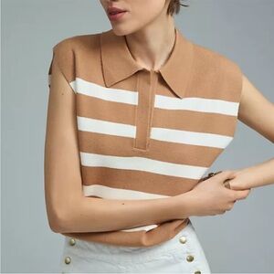 Anthropologie Maeve Stripe Collared Sleeveless Sweater Vest